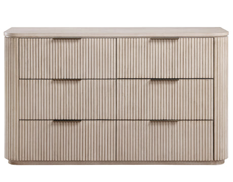 Henry 65″ 6-Drawer Reeded Dresser and Mirror, Tan Finish from Steve Silver - Luna Furniture