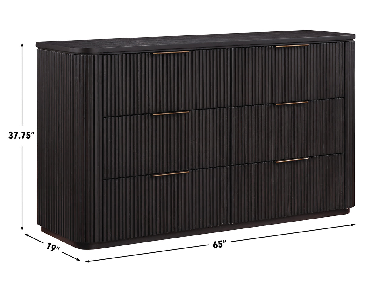 Henry 65″ 6-Drawer Reeded Dresser, Espresso Finish from Steve Silver - Luna Furniture