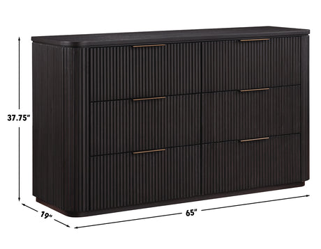Henry 65″ 6-Drawer Reeded Dresser, Espresso Finish from Steve Silver - Luna Furniture