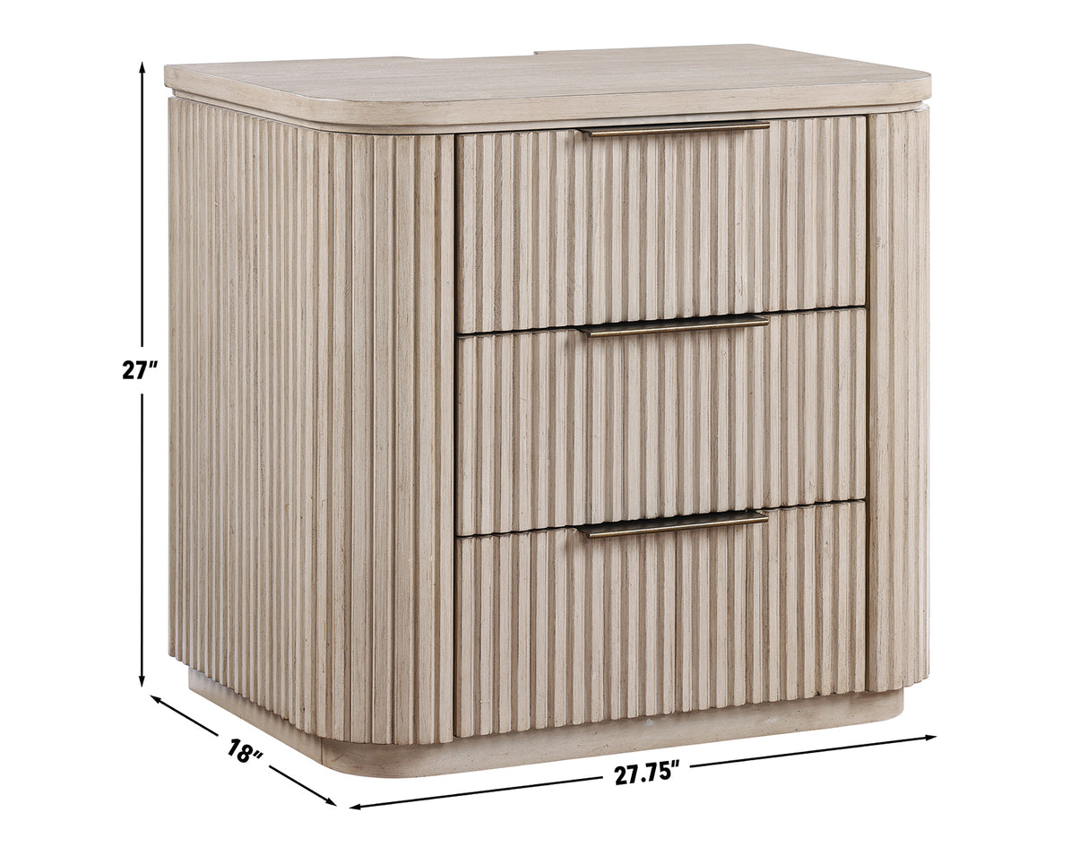 Henry Reeded 3-Drawer Nightstand with USB & Electric Outlets, Tan Finish from Steve Silver - Luna Furniture