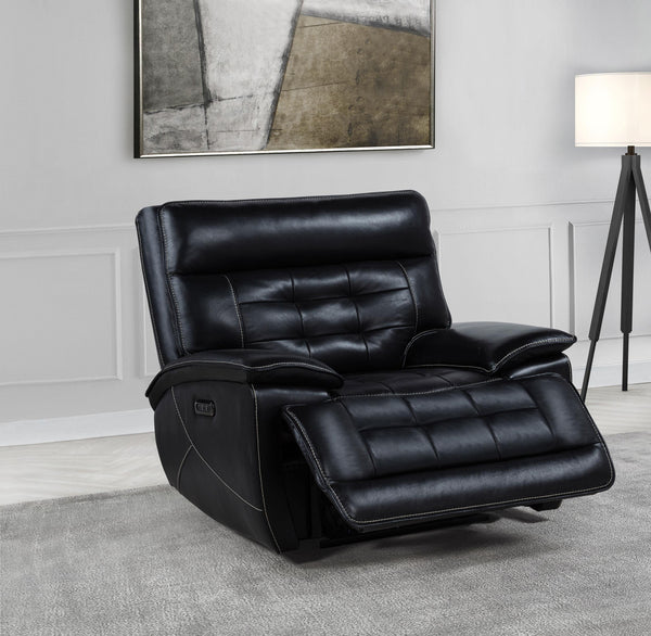 Hewitt Black Leather Upholstered Dual Power Recliner Chair