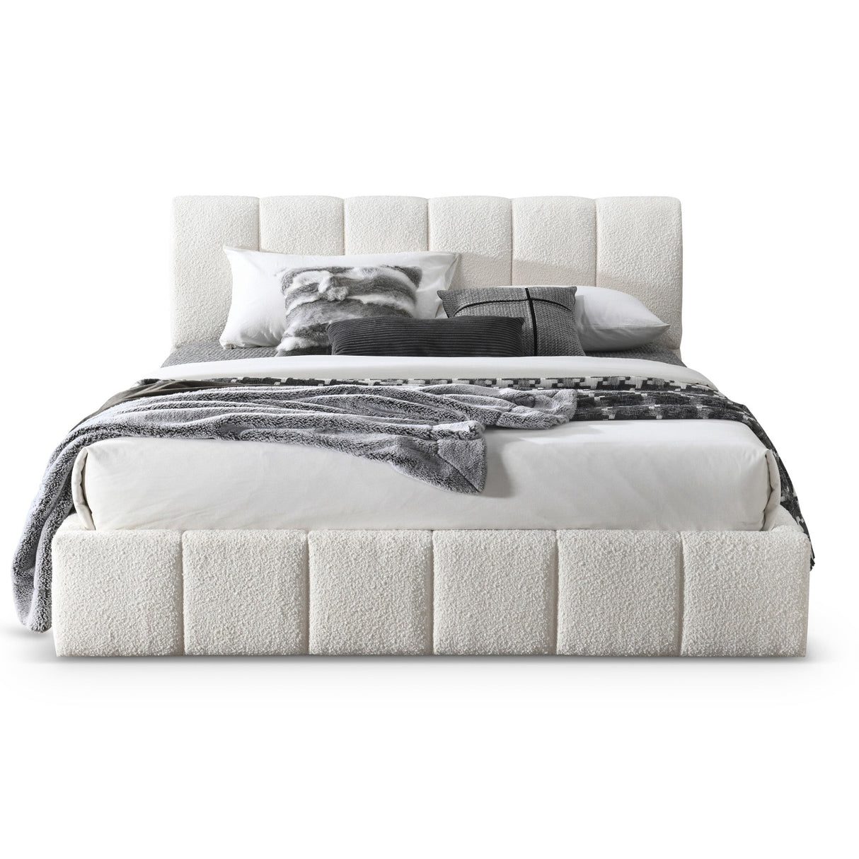 Hilar White Boucle Platform Bed King Size from Ashcroft Furniture - Luna Furniture