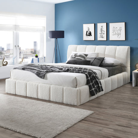 Hilar White Boucle Platform Bed King Size from Ashcroft Furniture - Luna Furniture