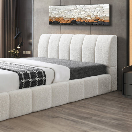 Hilar White Boucle Platform Bed King Size from Ashcroft Furniture - Luna Furniture