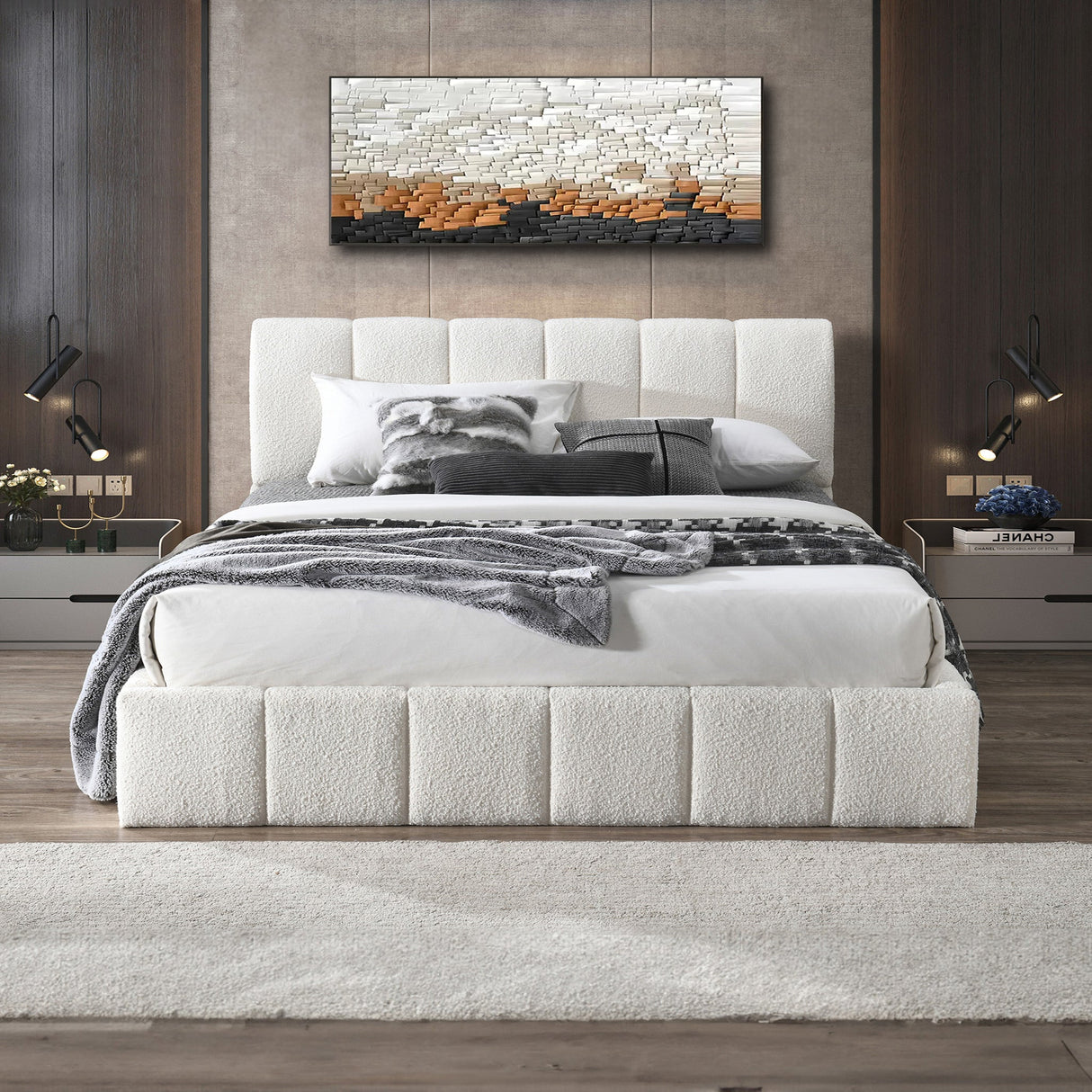 Hilar White Boucle Platform Bed King Size from Ashcroft Furniture - Luna Furniture