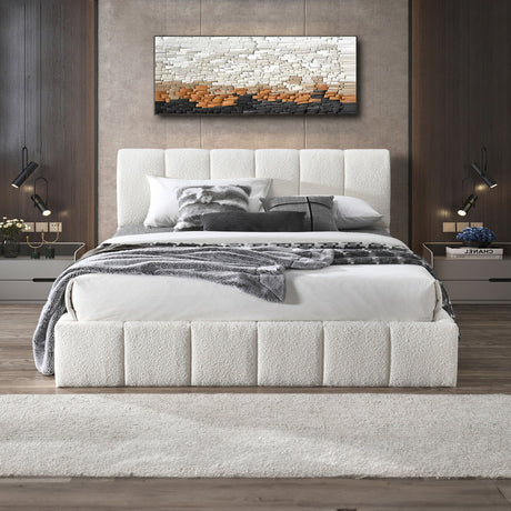 Hilar White Boucle Platform Bed King Size from Ashcroft Furniture - Luna Furniture
