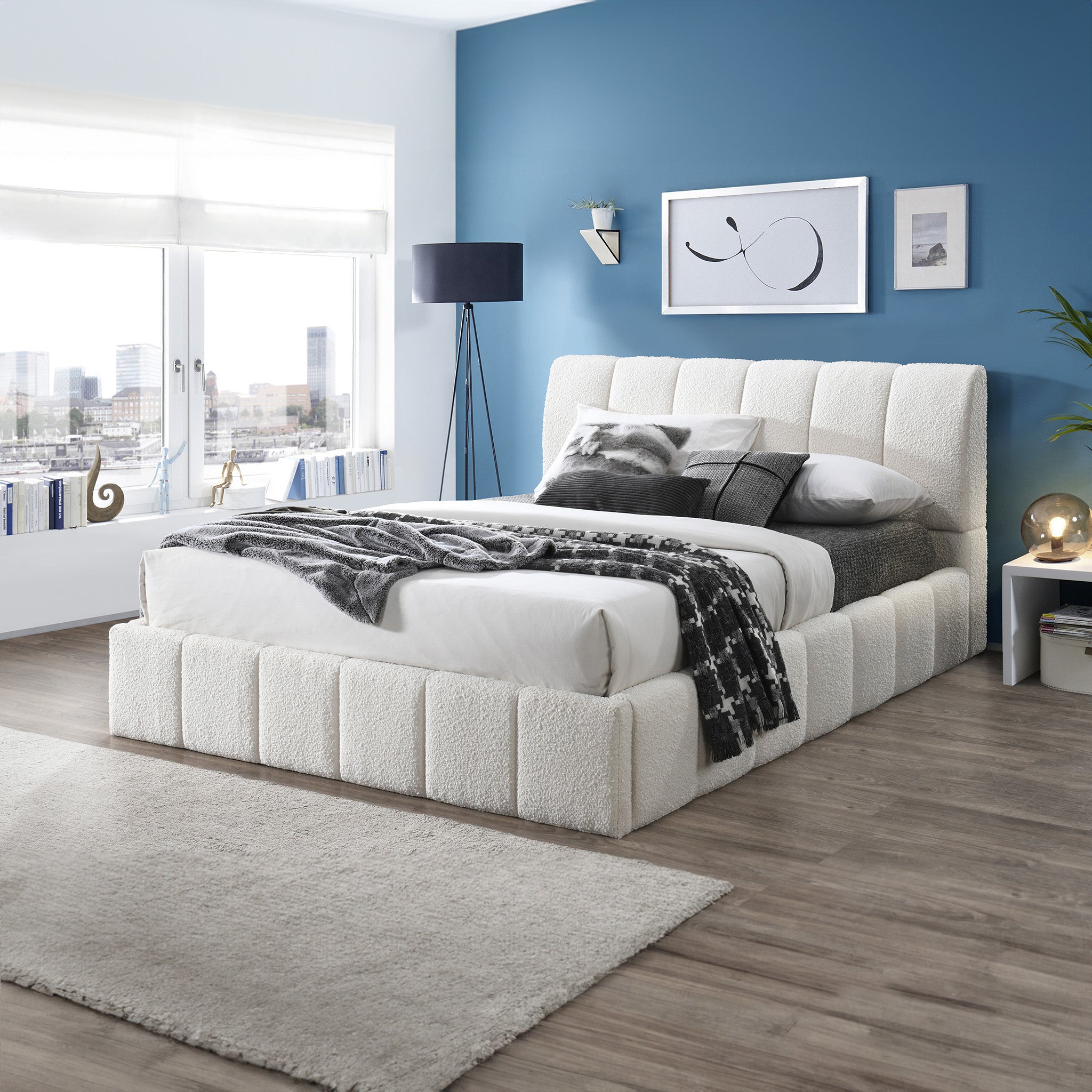 Hilar White Boucle Platform Bed Queen Size from Ashcroft Furniture - Luna Furniture