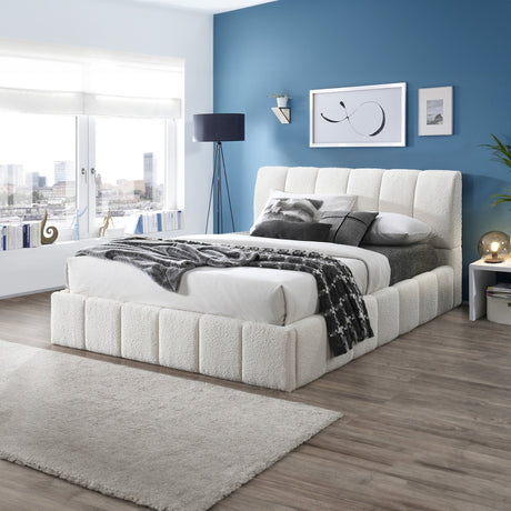 Hilar White Boucle Platform Bed Queen Size from Ashcroft Furniture - Luna Furniture
