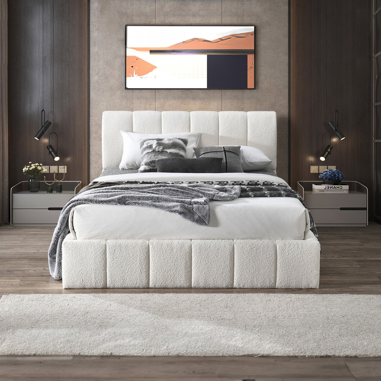 Hilar White Boucle Platform Bed Queen Size from Ashcroft Furniture - Luna Furniture