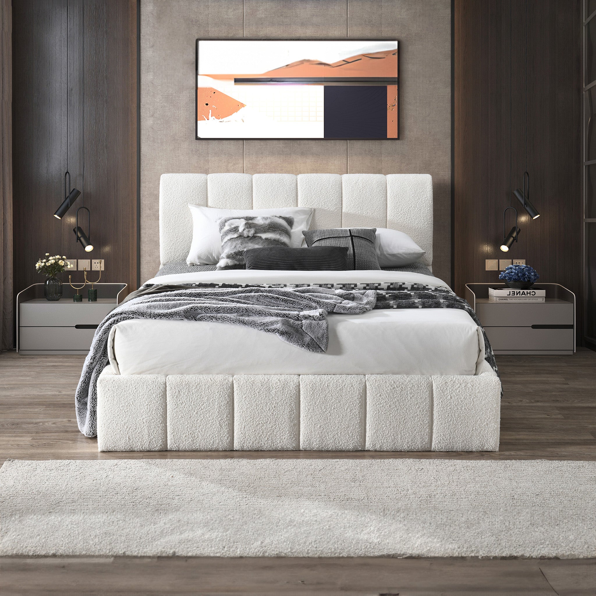 Hilar White Boucle Platform Bed Queen Size from Ashcroft Furniture - Luna Furniture