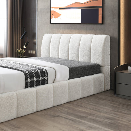 Hilar White Boucle Platform Bed Queen Size from Ashcroft Furniture - Luna Furniture