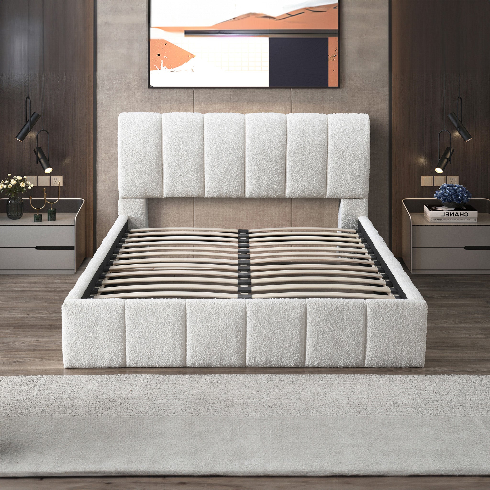 Hilar White Boucle Platform Bed Queen Size from Ashcroft Furniture - Luna Furniture