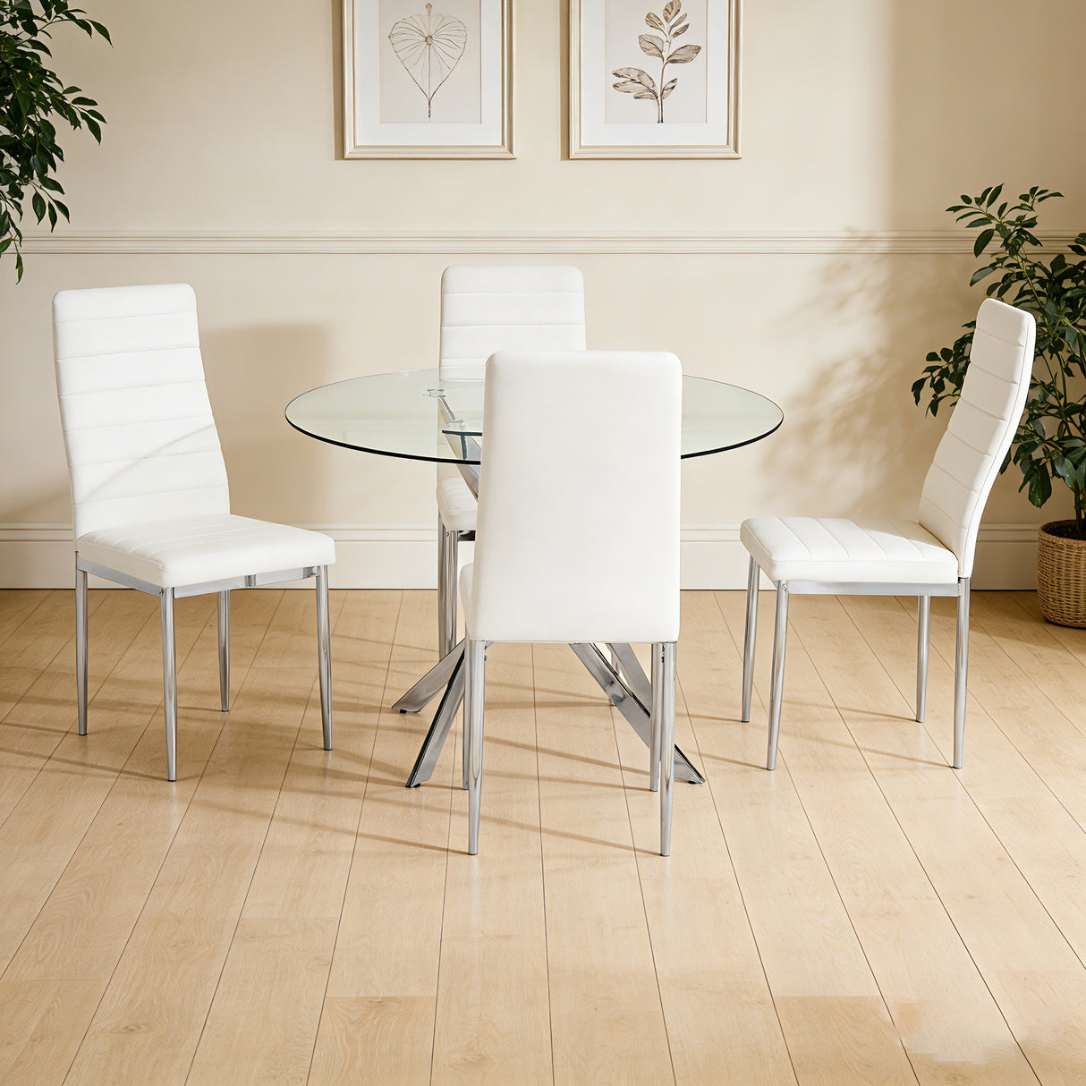 Hilla White/Silver Glass Top 5-Piece Dining Set from Happy Homes - Luna Furniture
