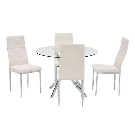 Hilla White/Silver Glass Top 5-Piece Dining Set from Happy Homes - Luna Furniture