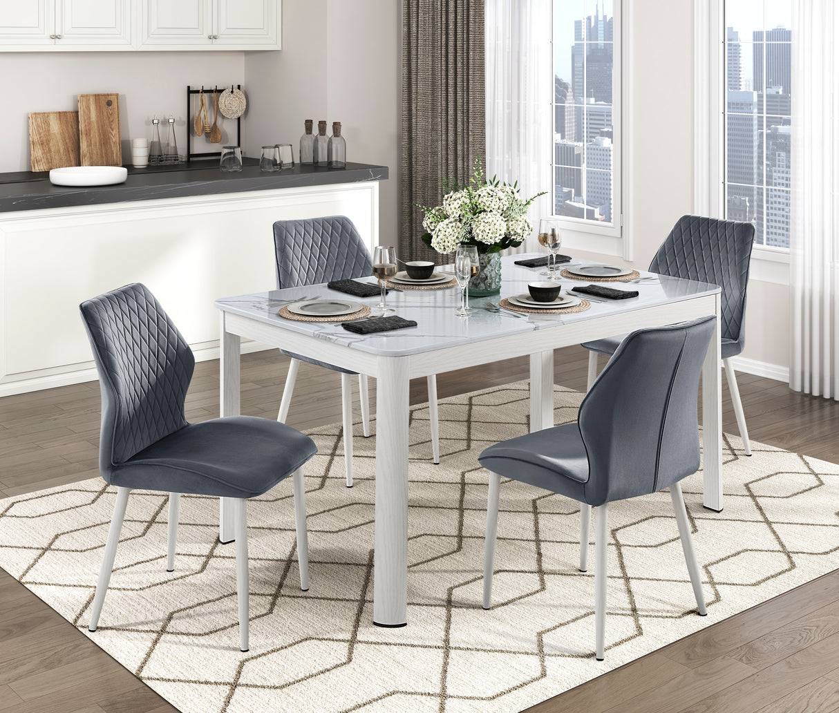 Hollis White/Dark Gray Stone Top Dining Set from Homelegance - Luna Furniture