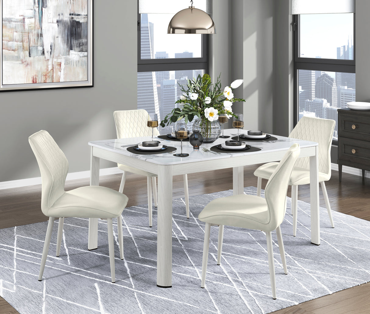 Hollis White Stone-Top Dining Table from Homelegance - Luna Furniture