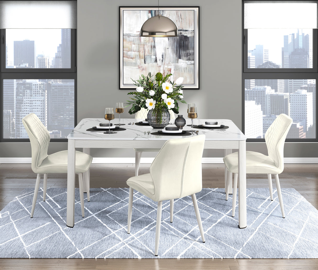Hollis White Stone-Top Dining Table from Homelegance - Luna Furniture