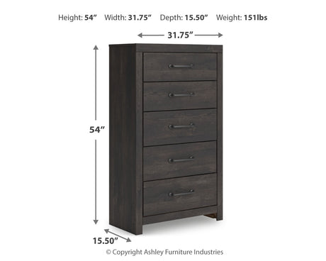 Hollivern Full Panel Bed with Mirrored Dresser, Chest and 2 Nightstands in Dark Gray from Ashley - Luna Furniture