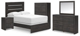 Hollivern Full Panel Bed with Mirrored Dresser, Chest and Nightstand in Dark Gray from Ashley - Luna Furniture