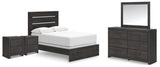 Hollivern Full Panel Bed with Mirrored Dresser and 2 Nightstands in Dark Gray from Ashley - Luna Furniture