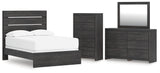 Hollivern Full Panel Bed with Mirrored Dresser and Chest in Dark Gray from Ashley - Luna Furniture