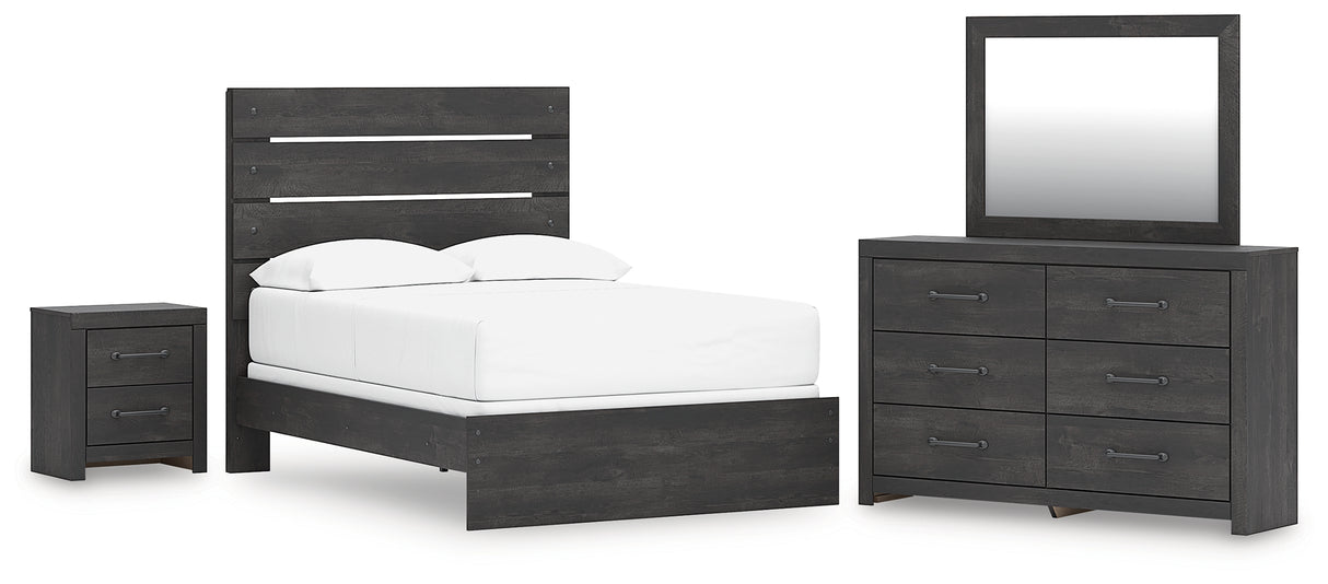 Hollivern Full Panel Bed with Mirrored Dresser and Nightstand in Dark Gray from Ashley - Luna Furniture