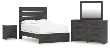Hollivern Full Panel Bed with Mirrored Dresser and Nightstand in Dark Gray from Ashley - Luna Furniture