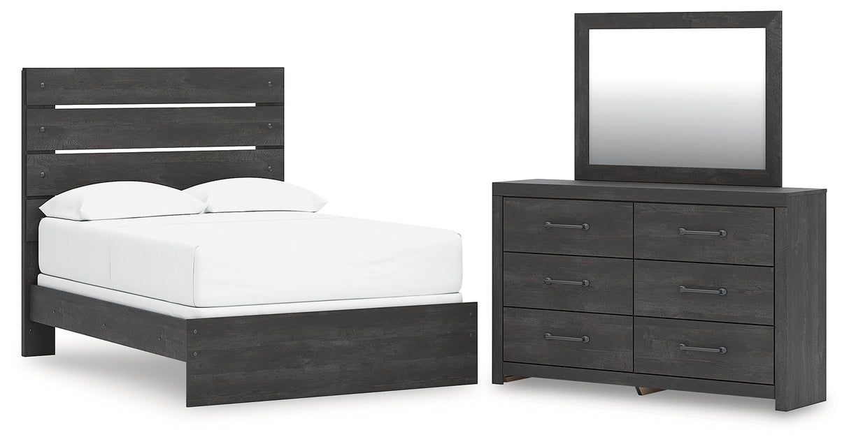 Hollivern Full Panel Bed with Mirrored Dresser in Dark Gray from Ashley - Luna Furniture