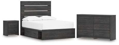 Hollivern Full Panel Bed with Storage with Dresser and Nightstand in Dark Gray from Ashley - Luna Furniture