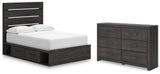 Hollivern Full Panel Bed with Storage with Dresser in Dark Gray from Ashley - Luna Furniture