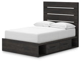 Hollivern Full Panel Bed with Storage with Mirrored Dresser, Chest and 2 Nightstands in Dark Gray from Ashley - Luna Furniture