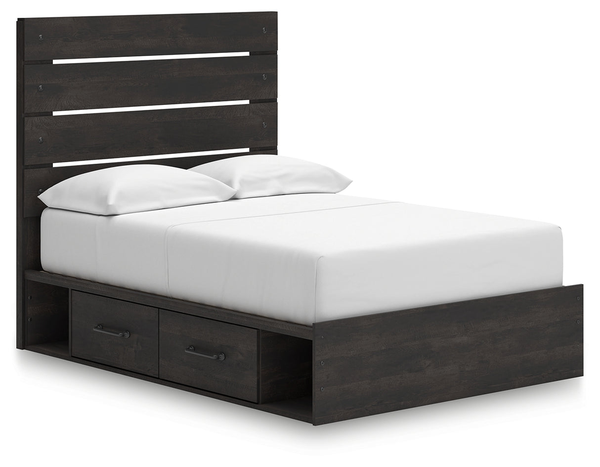Hollivern Full Panel Bed with Storage with Mirrored Dresser, Chest and 2 Nightstands in Dark Gray from Ashley - Luna Furniture