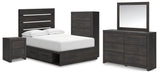 Hollivern Full Panel Bed with Storage with Mirrored Dresser, Chest and Nightstand in Dark Gray from Ashley Furniture - Luna Furniture