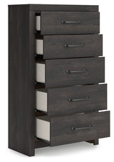 Hollivern Full Panel Bed with Storage with Mirrored Dresser, Chest and Nightstand in Dark Gray from Ashley Furniture - Luna Furniture