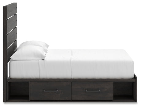 Hollivern Full Panel Bed with Storage with Mirrored Dresser, Chest and Nightstand in Dark Gray from Ashley - Luna Furniture