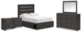 Hollivern Full Panel Bed with Storage with Mirrored Dresser and 2 Nightstands in Dark Gray from Ashley Furniture - Luna Furniture