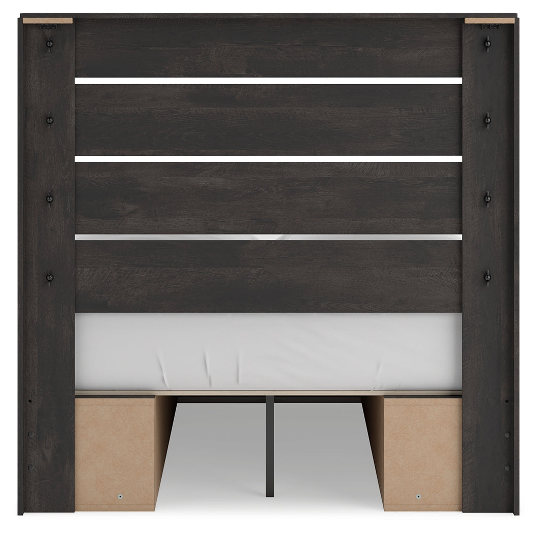 Hollivern Full Panel Bed with Storage with Mirrored Dresser and 2 Nightstands in Dark Gray from Ashley Furniture - Luna Furniture