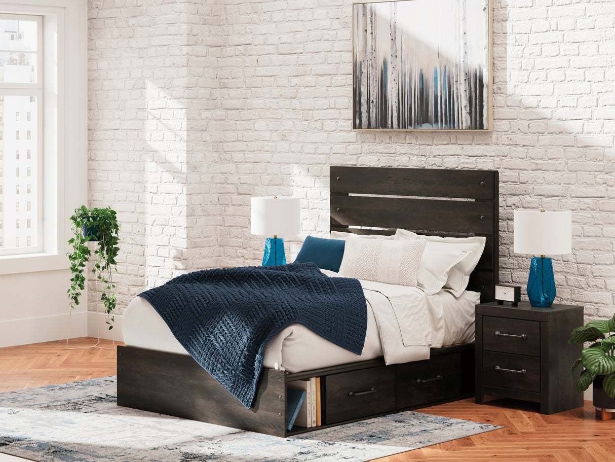 Hollivern Full Panel Bed with Storage with Mirrored Dresser and 2 Nightstands in Dark Gray from Ashley Furniture - Luna Furniture