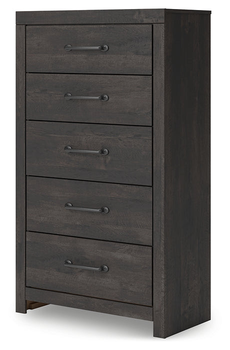 Hollivern Full Panel Bed with Storage with Mirrored Dresser and Chest in Dark Gray from Ashley - Luna Furniture