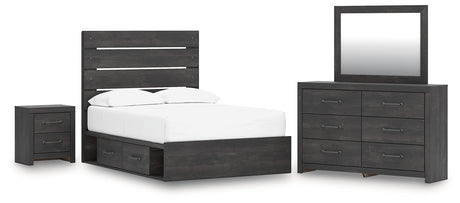 Hollivern Full Panel Bed with Storage with Mirrored Dresser and Nightstand in Dark Gray from Ashley - Luna Furniture