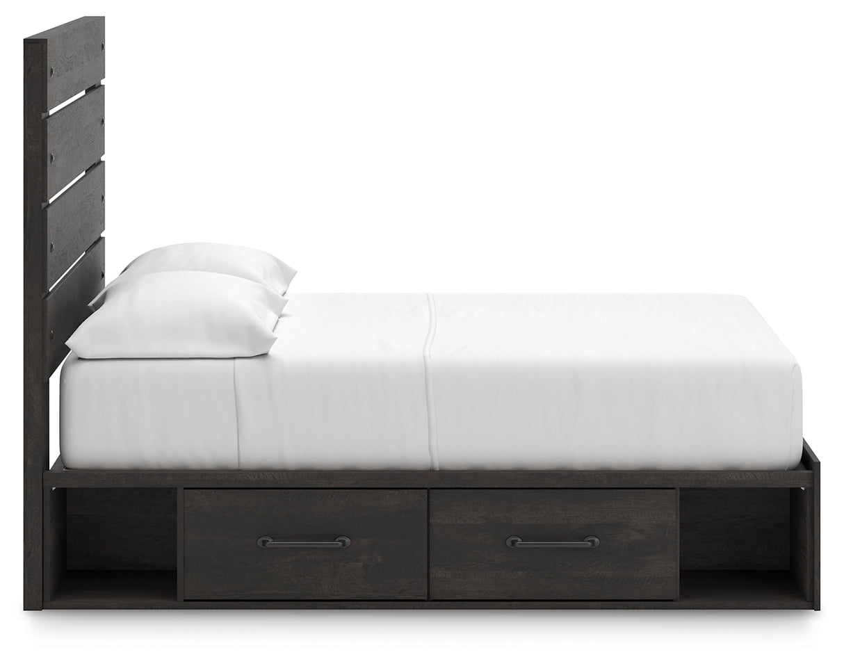 Hollivern Full Panel Bed with Storage with Mirrored Dresser and Nightstand in Dark Gray from Ashley - Luna Furniture
