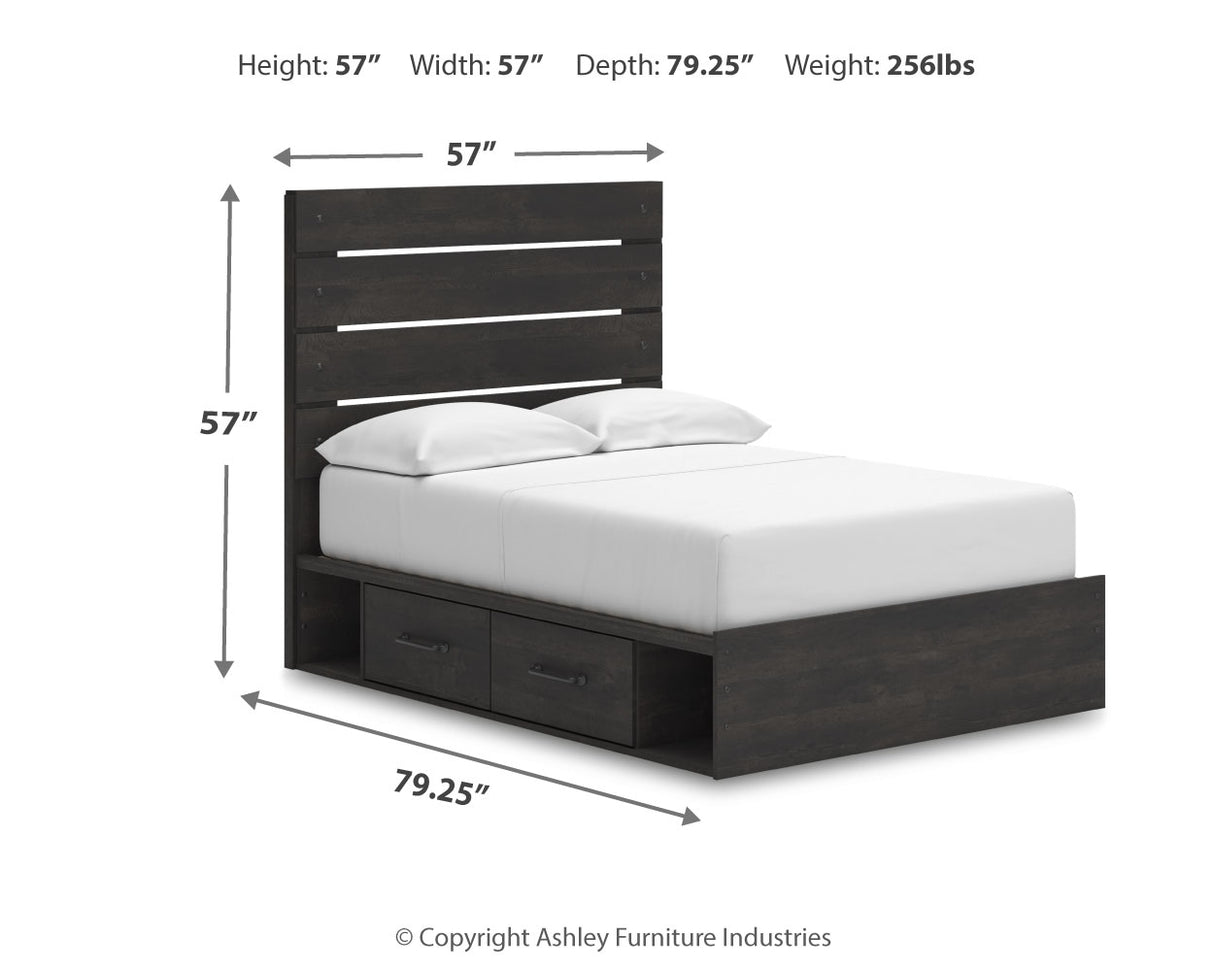Hollivern Full Panel Bed with Storage with Mirrored Dresser and Nightstand in Dark Gray from Ashley - Luna Furniture