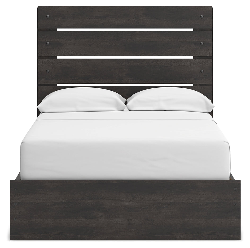 Hollivern Full Panel Bed with Storage with Mirrored Dresser and Nightstand in Dark Gray from Ashley - Luna Furniture