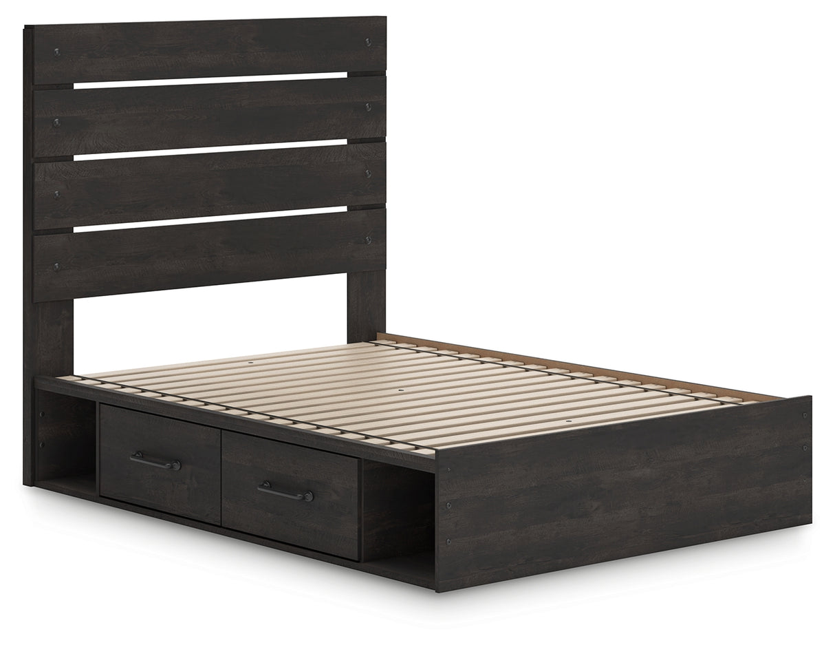 Hollivern Full Panel Bed with Storage with Mirrored Dresser and Nightstand in Dark Gray from Ashley - Luna Furniture