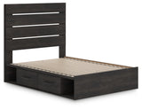 Hollivern Full Panel Bed with Storage with Mirrored Dresser and Nightstand in Dark Gray from Ashley - Luna Furniture
