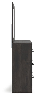 Hollivern Full Panel Bed with Storage with Mirrored Dresser in Dark Gray from Ashley - Luna Furniture