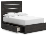 Hollivern Full Panel Bed with Storage with Mirrored Dresser in Dark Gray from Ashley - Luna Furniture