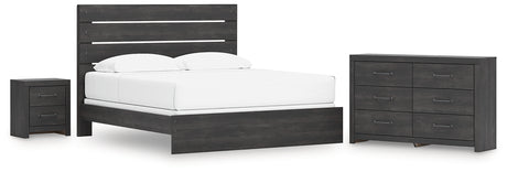 Hollivern King Panel Bed with Dresser and Nightstand in Dark Gray from Ashley - Luna Furniture