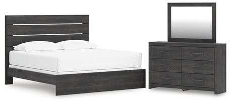 Hollivern King Panel Bed with Mirrored Dresser in Dark Gray from Ashley - Luna Furniture