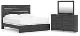 Hollivern King Panel Bed with Mirrored Dresser in Dark Gray from Ashley - Luna Furniture